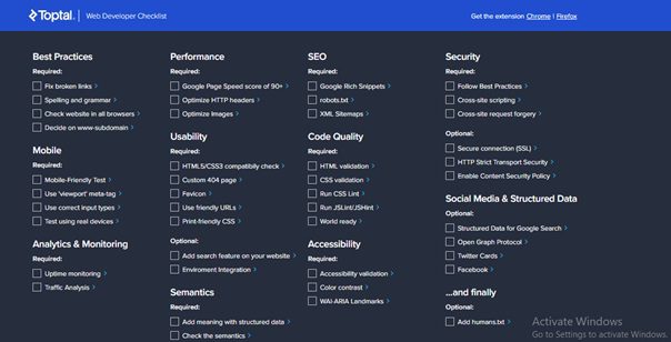 Web Developer Checklist Chrome Extensions